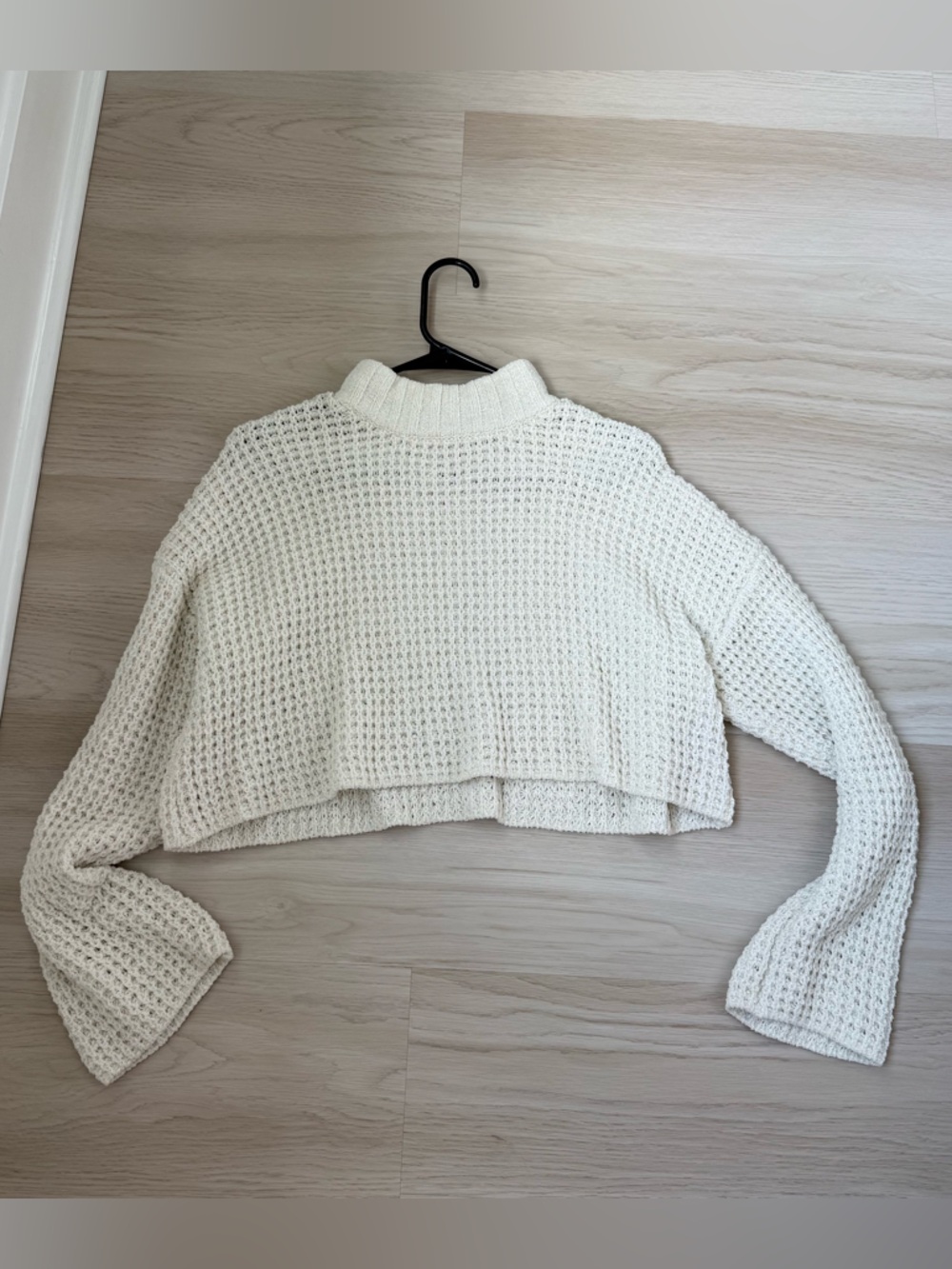 Urban Outfitters Cream Cropped Waffle Turtleneck Sweater
